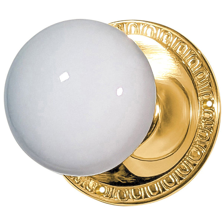 Egg & Dart Rosette Door Set with White Porcelain Door Knobs (Several Finishes Available)