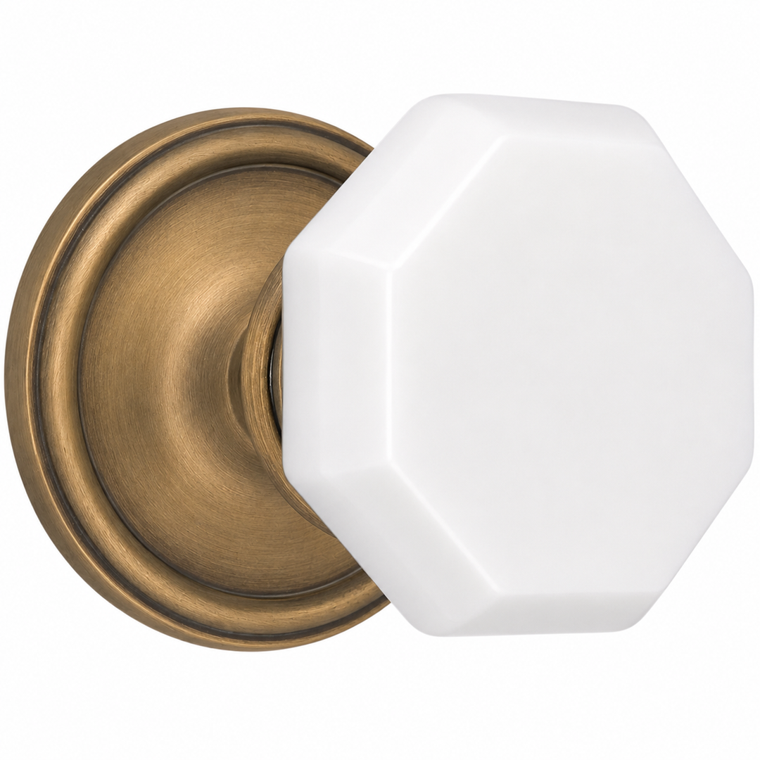 Traditional Rosette Door Set with Octagon Milk Glass Door Knobs (Several Finishes Availabe)