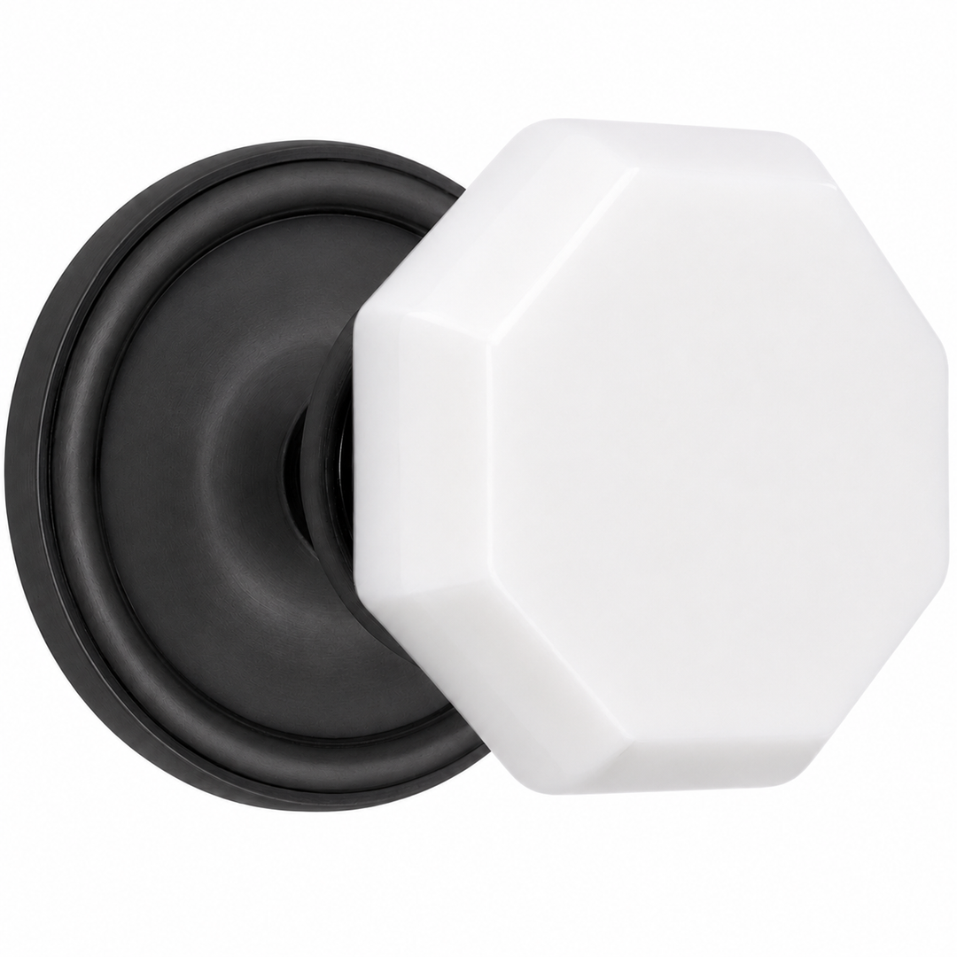 Traditional Rosette Door Set with Octagon Milk Glass Door Knobs (Several Finishes Availabe)