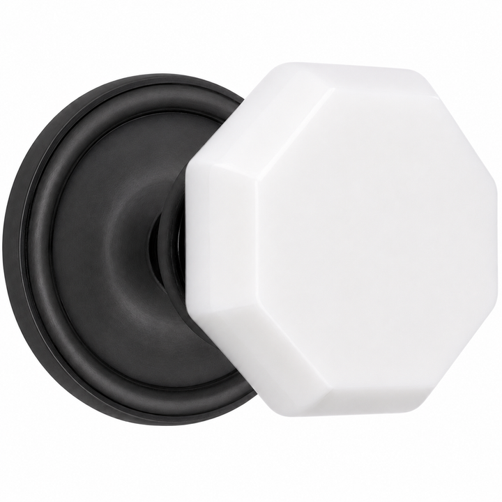 Traditional Rosette Door Set with Octagon Milk Glass Door Knobs (Several Finishes Availabe)