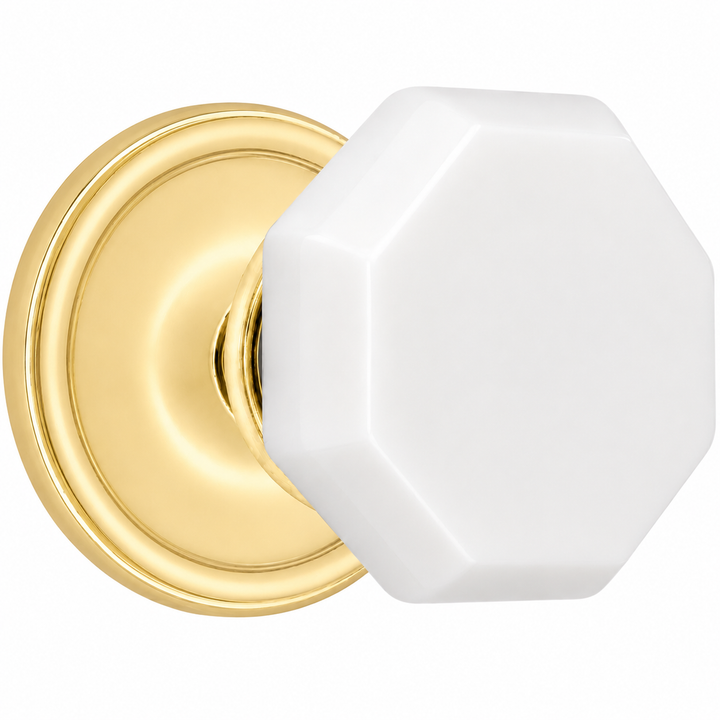 Traditional Rosette Door Set with Octagon Milk Glass Door Knobs (Several Finishes Availabe)
