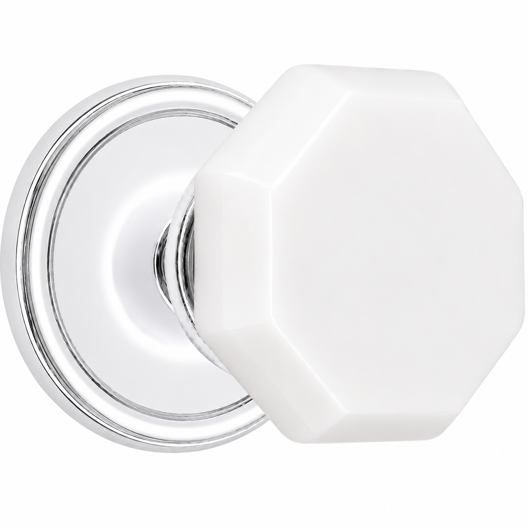Traditional Rosette Door Set with Octagon Milk Glass Door Knobs (Several Finishes Availabe)
