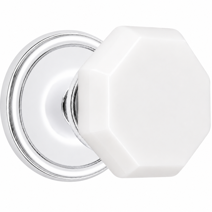 Traditional Rosette Door Set with Octagon Milk Glass Door Knobs (Several Finishes Availabe)