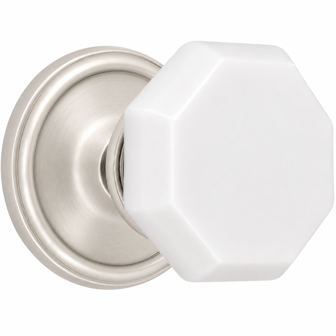 Traditional Rosette Door Set with Octagon Milk Glass Door Knobs (Several Finishes Availabe)