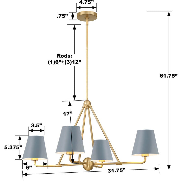 Crystorama Crystorama Xavier 4 Light Vibrant Gold + Blue Chandelier