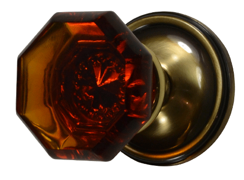 COPPER MOUNTAIN HARDWARE Crystal Octagon Amber Glass Door Knob with Victorian Rosette