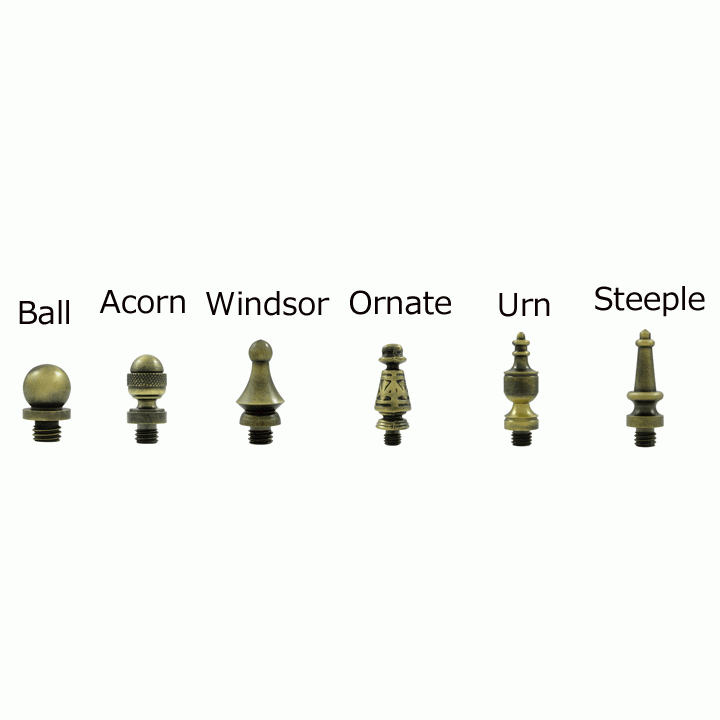 4 1/2 Inch X 4 1/2 Inch Solid Brass Square Hinge Interchangeable Finials (Antique Brass Finish) DELTANA