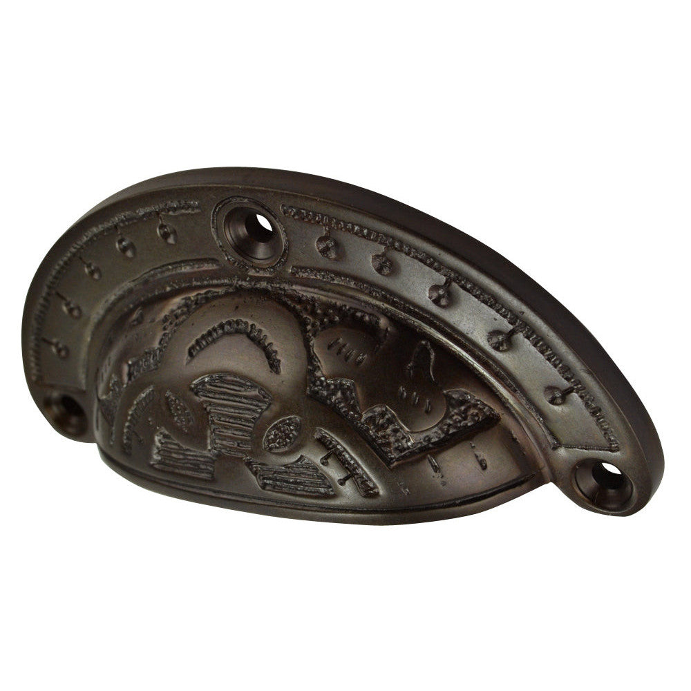 4 Inch Overall (3 1/2 Inch c-c) Solid Brass Decorative Cup Pull