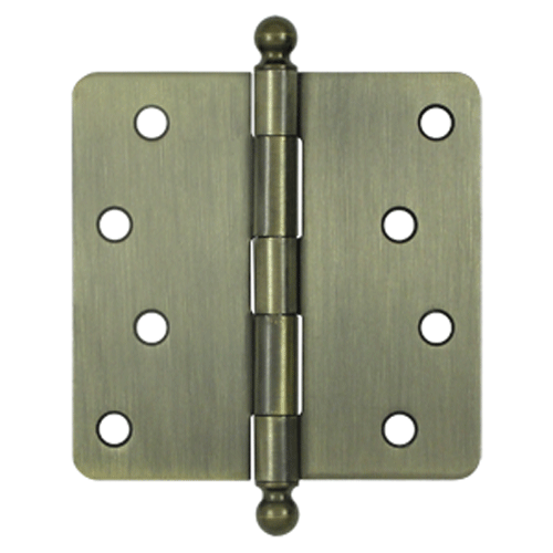 4 Inch x 4 Inch Ball Tip Steel Hinge (1/4 Radius Corner, Antique Brass Finish) DELTANA